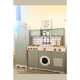 Hedefixtoys Rattan Şıklığında Ahşap Oyuncak Mutfak ve Buzdolabı