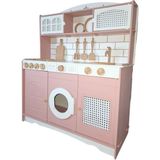 Hedefixtoys Rattan Şıklığında Elizya Ahşap Oyuncak Mutfak 9 Parça Servis Setli