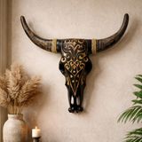 Hedicaret Bufalo Kafası Mask Ahşap Dekoratif Duvar Objesi Boğa - 60 x 65 cm - Siyah