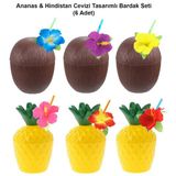 Hedivio Ananas Hindistan Cevizi Tasarımlı Pipetli Bardak Seti (6 Adet)