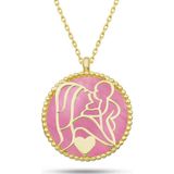 Hedivio Gümüş Gold Pembe Sedef Taşlı Anne Çocuk Sevgisi Kolye