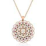 Hedivio Gümüş Rose Geometrik Desenli Madalyon Kolye