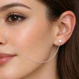 Hedivio Gümüş Zincirli Burun Piercingi Küpe