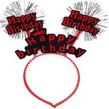 Hedivio Happy Birthday Yazılı Püsküllü Neon Kırmızı Renk Doğum Günü Tacı 22x19 cm