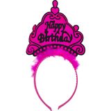 Hedivio Parti Happy Birthday Yazılı Neon Fuşya Renk Doğum Günü Tacı