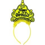 Hedivio Parti Happy Birthday Yazılı Neon Sarı Renk Doğum Günü Tacı