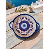 Hediye Ağacı El Emeği Göz Nazar Boncuğu Desenli Mavi/ Kahverengi/ Lacivert Tepsi, 30*30 cm