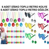 Hediye Bahçesi 12 Parça Renkli Disko Toplu Retro Parti Seti – 6 Kolye + 6 Gözlük
