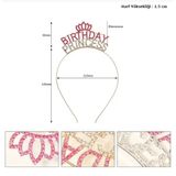 Hediye Bahçesi Kristal Taşlı Birthday Princess Yazılı Parti Tacı Pembe Renk