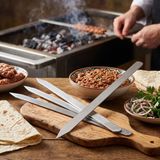 Hediye Bahçesi Profesyonel Adana Kebap Şişi - 60 cm - Yassı Metal - Mangal Ekipmanı