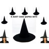 Hediye Bahçesi Siyah Cadı Şapkası Keçe Yetişkin Boy 6 Adet