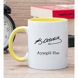 Hediye Dükkanı Kişiye Özel Atatürk İmzalı Sarı Kupa Bardak