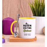 Hediye Dükkanı Kişiye Özel Beden Eğitimi Öğretmeni Ahşap Altlıklı Kaşıklı Sarı Kupa