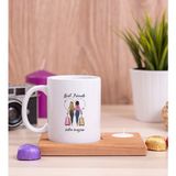 Hediye Dükkanı Kişiye Özel Best Friends Baskılı Ahşap Altlıklı Mumlu Beyaz Kupa Bardak