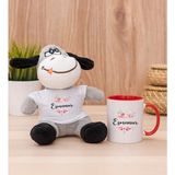 Hediye Dükkanı Kişiye Özel Çiçek Çerçeveli İsimli Kırmızı Kupa Bardak ve Peluş Eşek