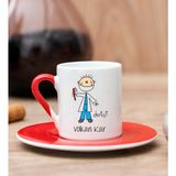 Hediye Dükkanı Kişiye Özel Erkek Diş Hekimi Karikatürü Kırmızı Türk Kahvesi Fincanı