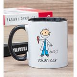 Hediye Dükkanı Kişiye Özel Erkek Diş Hekimi Karikatürü Siyah Kupa Bardak