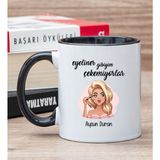 Hediye Dükkanı Kişiye Özel Eyeliner Gibiyim Çekemiyorlar Baskılı Siyah Kupa Bardak