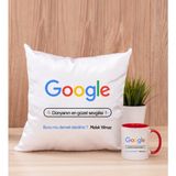 Hediye Dükkanı Kişiye Özel Google Tasarım Esprili Kırmızı Kupa Bardak ve Kare Yastık