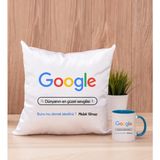 Hediye Dükkanı Kişiye Özel Google Tasarım Esprili Mavi Kupa Bardak ve Kare Yastık