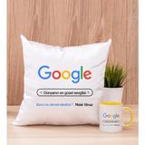 Hediye Dükkanı Kişiye Özel Google Tasarım Esprili Sarı Kupa Bardak ve Kare Yastık