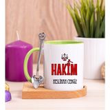 Hediye Dükkanı Kişiye Özel Hakim Ahşap Altlıklı Kaşıklı Yeşil Kupa