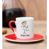 Hediye Dükkanı Kişiye Özel Hemşire Karikatürü Kırmızı Türk Kahvesi Fincanı
