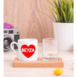 Hediye Dükkanı Kişiye Özel Isim Yazılı Kırmızı Kalpli Ahşap Sunumlu Türk Kahvesi Fincanı