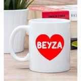 Hediye Dükkanı Kişiye Özel İsim Yazılı Kırmızı Kalpli Beyaz Kupa Bardak