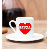 Hediye Dükkanı Kişiye Özel Isim Yazılı Kırmızı Kalpli Beyaz Türk Kahvesi Fincanı
