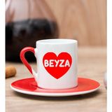 Hediye Dükkanı Kişiye Özel Isim Yazılı Kırmızı Kalpli Kırmızı Türk Kahvesi Fincanı