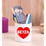 Hediye Dükkanı Kişiye Özel Isim Yazılı Kırmızı Kalpli Seramik Kalemlik