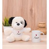 Hediye Dükkanı Kişiye Özel İsim Yazılı Minik Kalpli Beyaz Kupa Bardak ve Peluş Köpek