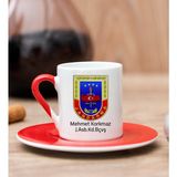 Hediye Dükkanı Kişiye Özel Jandarma Logolu Kırmızı Türk Kahvesi Fincanı
