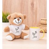Hediye Dükkanı Kişiye Özel Kelebekler Uçuyor isimli Sarı Kupa Bardak ve Peluş Ayıcık