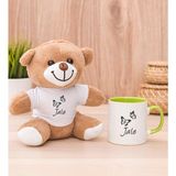 Hediye Dükkanı Kişiye Özel Kelebekler Uçuyor isimli Yeşil Kupa Bardak ve Peluş Ayıcık