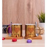 Hediye Dükkanı Kişiye Özel Love Tasarım Hediyelik Ikili Ahşap Altlıklı Gold Kupa Bardak