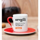 Hediye Dükkanı Kişiye Özel Sevgili Kelime Anlamı Kırmızı Türk Kahvesi Fincanı