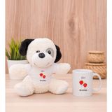 Hediye Dükkanı Kişiye Özel Sevimli Çilekler Beyaz Kupa Bardak ve Peluş Köpek