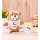 Hediye Dükkanı Kişiye Özel Sevimli Domatesler Sarı Kupa Bardak ve Peluş Ayıcık