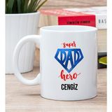 Hediye Dükkanı Kişiye Özel Super Dad Babaya Hediye Beyaz Kupa Bardak