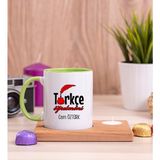 Hediye Dükkanı Kişiye Özel Türkçe Öğretmeni Ahşap Altlıklı Mumlu Yeşil Kupa