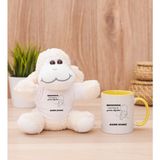 Hediye Dükkanı Kişiye Özel Varmış Ki Yemiş Diyelim Esprili Sarı Kupa Bardak ve Peluş Koyun