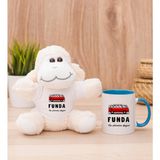 Hediye Dükkanı Kişiye Özel Vosvos Minibüs Tasarımlı Mavi Kupa Bardak ve Peluş Koyun