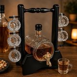 Hediye Fikri Ahşap Standlı Cam Fıçı Dekantör 400 ml 6'lı Shot Bardaklı Bar Seti