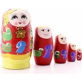 Hediye Filesi Ahşap Tombul Iç Içe Matruşka Bebek Kırmızı Set 5li Büyük Boy