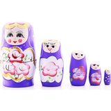 Hediye Filesi Ahşap Tombul Iç Içe Matruşka Bebek Mor Set 5li Büyük Boy