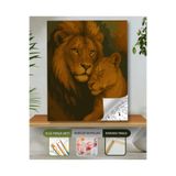hediye hobim Sayılarla Boyama Seti 40x50 Cm (Çıtalı) Fırça Boya Dahil Numaralı Tuval-Aslan ve Yavrusu