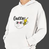 Hediye Kesesi Anneler Günü "queen Mom" Baskılı Cepli, Kapşonlu Beyaz Unisex Sweatshirt HK2623 - 3XL