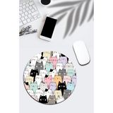 Hediye Labs Karışık Renkli Kedili Yuvarlak Mouse Pad